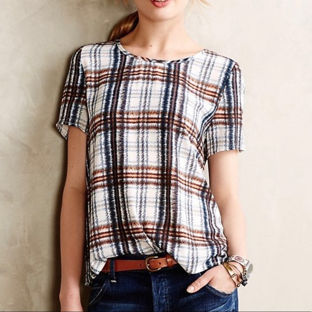 Maeve plaid short sleeve blouse size S